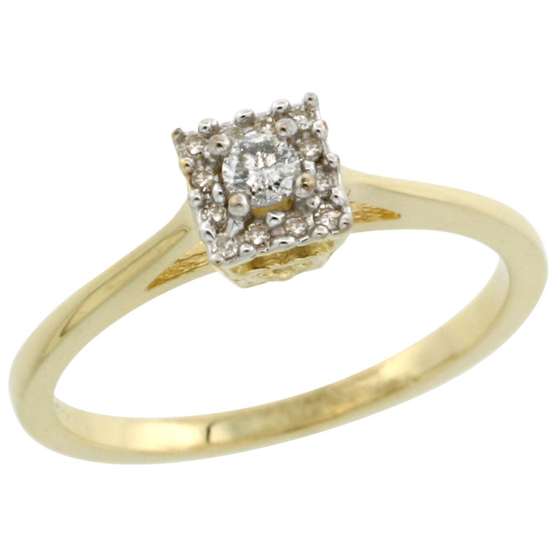 10k Gold Square-shaped Diamond Engagement Ring w/ 0.119 Carat Brilliant Cut Diamonds, 3/16 in. (5mm) wide