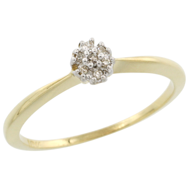 10k Gold Flower Cluster Diamond Engagement Ring w/ 0.022 Carat Brilliant Cut Diamonds, 3/16 in. (5mm) wide
