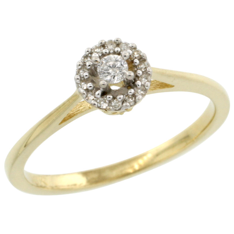 10k Gold Round Diamond Engagement Ring w/ 0.112 Carat Brilliant Cut Diamonds, 1/4 in. (6mm) wide