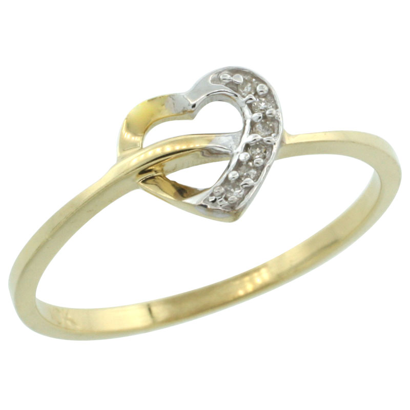 10k Gold Heart Cut Out Diamond Engagement Ring w/ 0.022 Carat Brilliant Cut Diamonds, 1/4 in. (7mm) wide