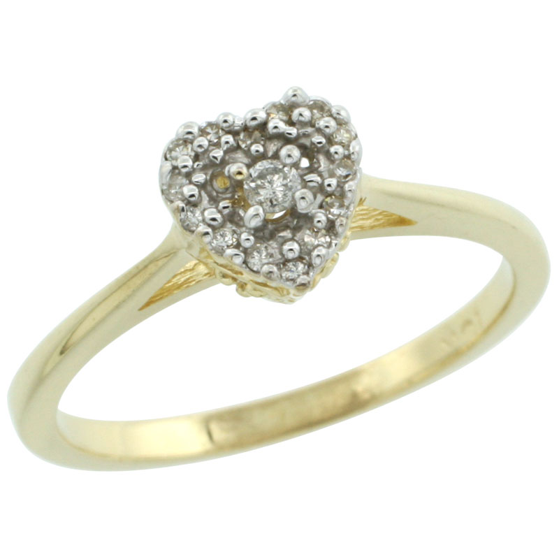 10k Gold Heart-shaped Diamond Engagement Ring w/ 0.086 Carat Brilliant Cut Diamonds, 1/4 in. (6.5mm) wide