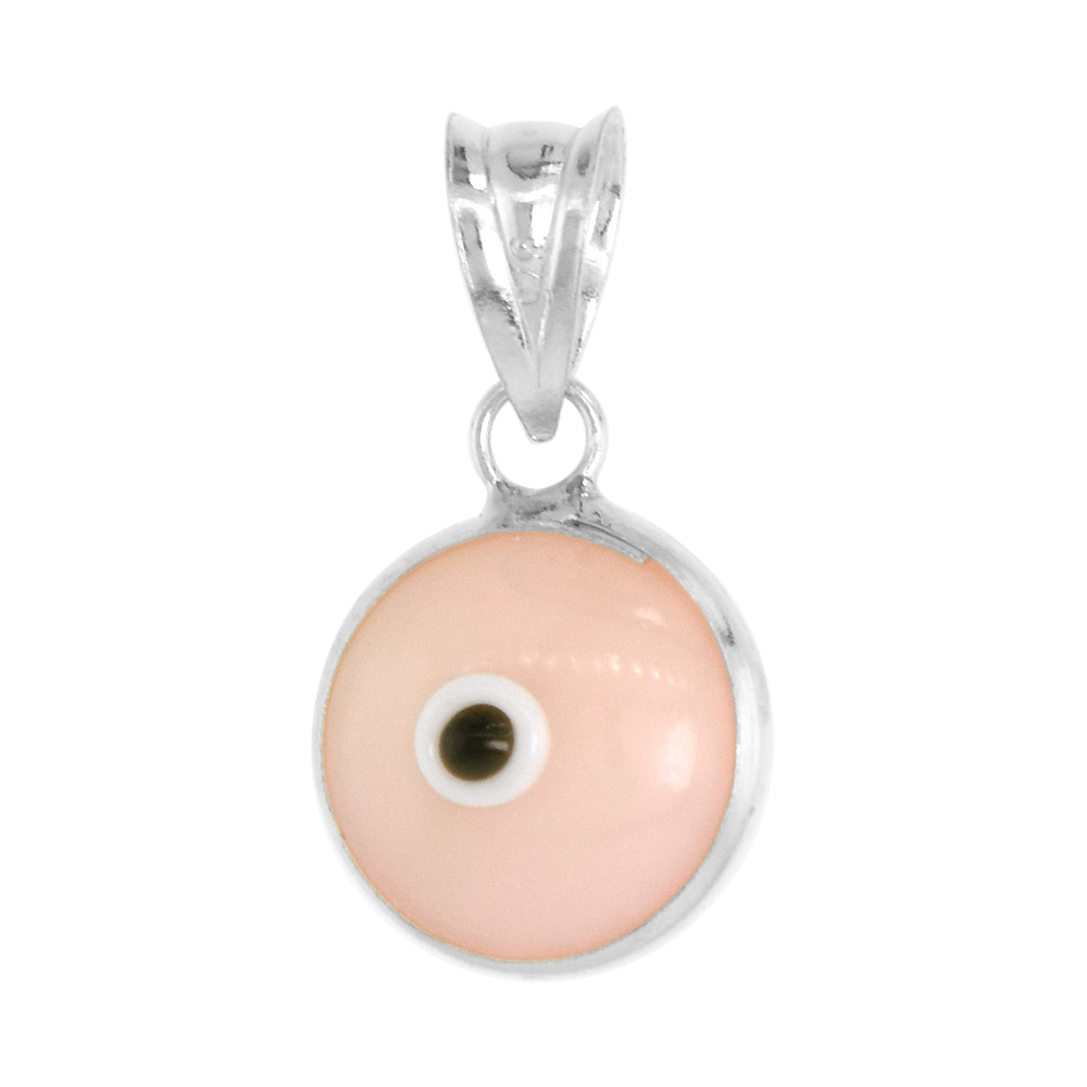 Sterling Silver Evil Eye Pendant Pink Color