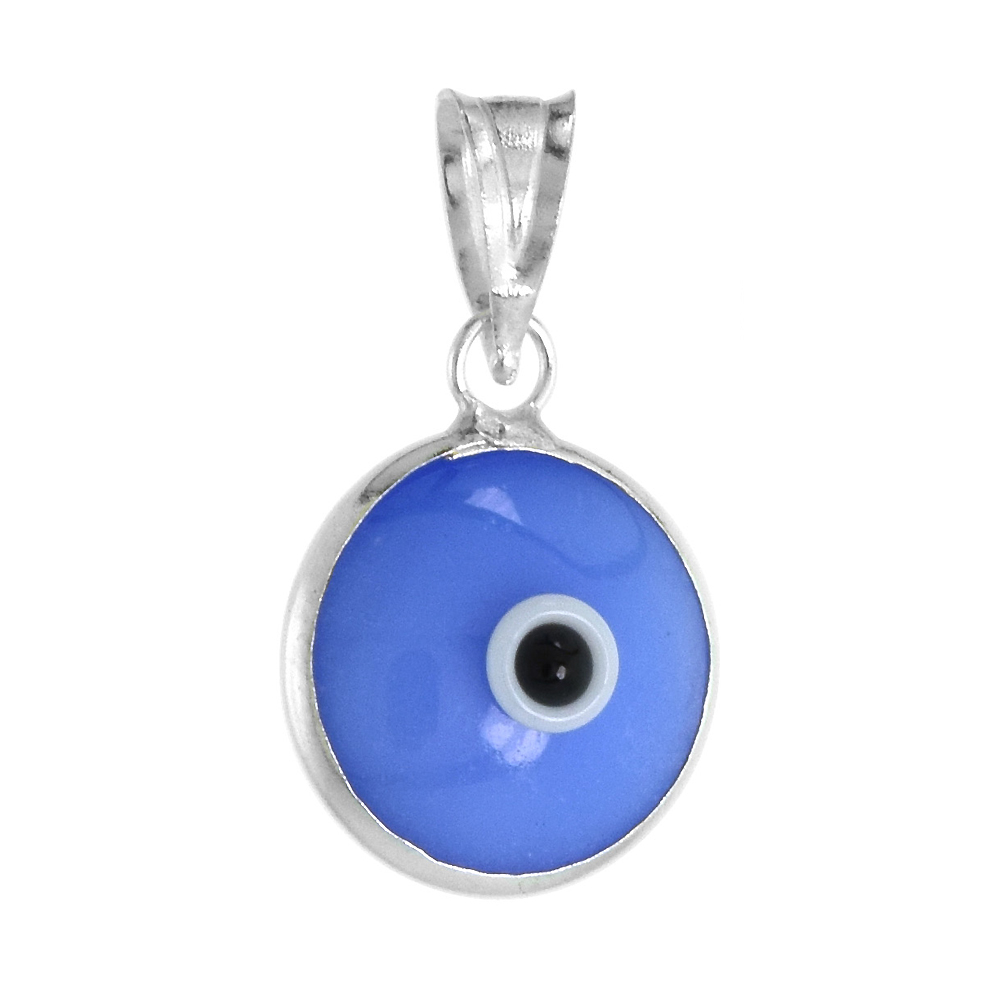 Sterling Silver Evil Eye Pendant Denim Blue Color