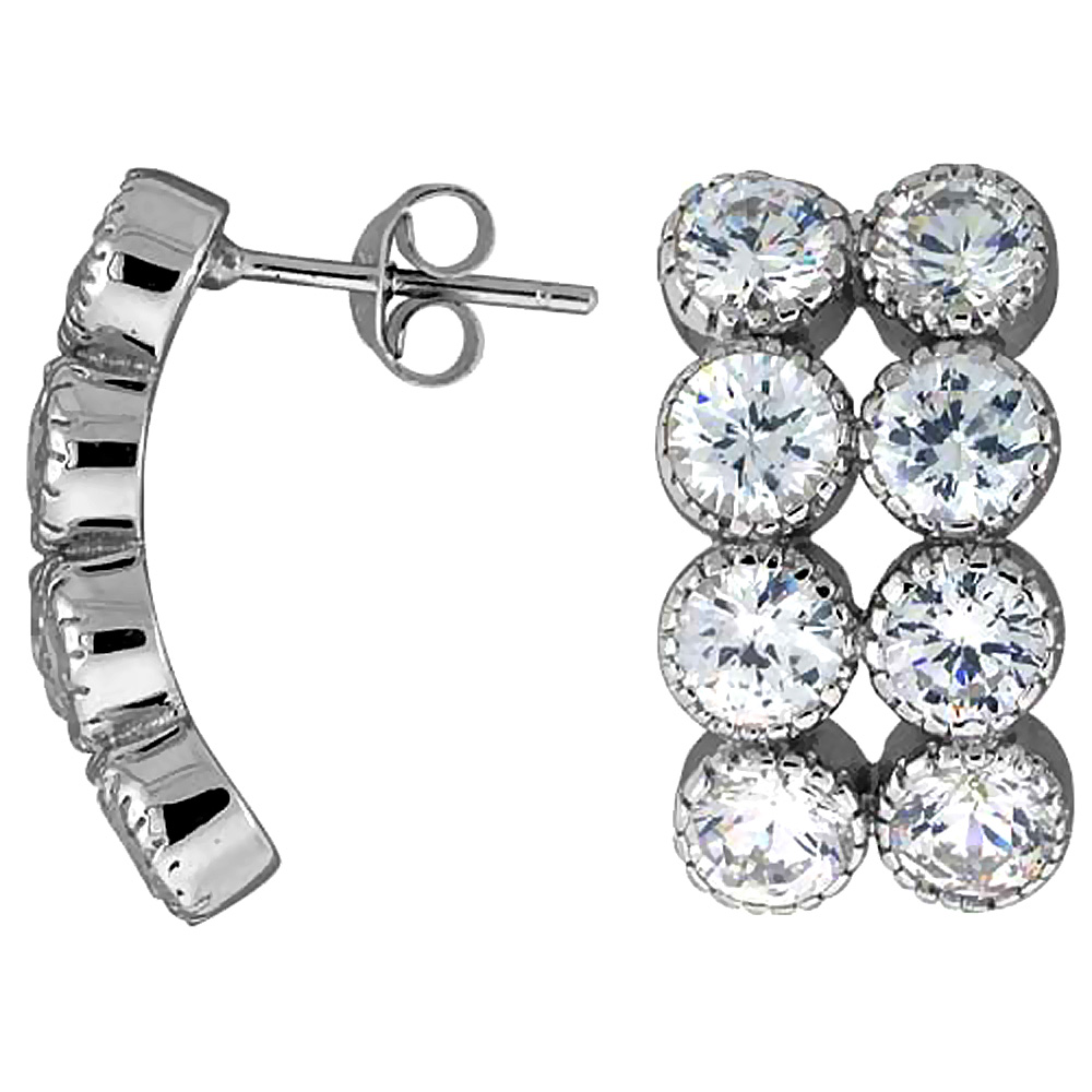 Sterling Silver Cubic Zirconia Post Earrings 8 CZ stones 1/2 CT ea Rhodium finish 13/16 inch