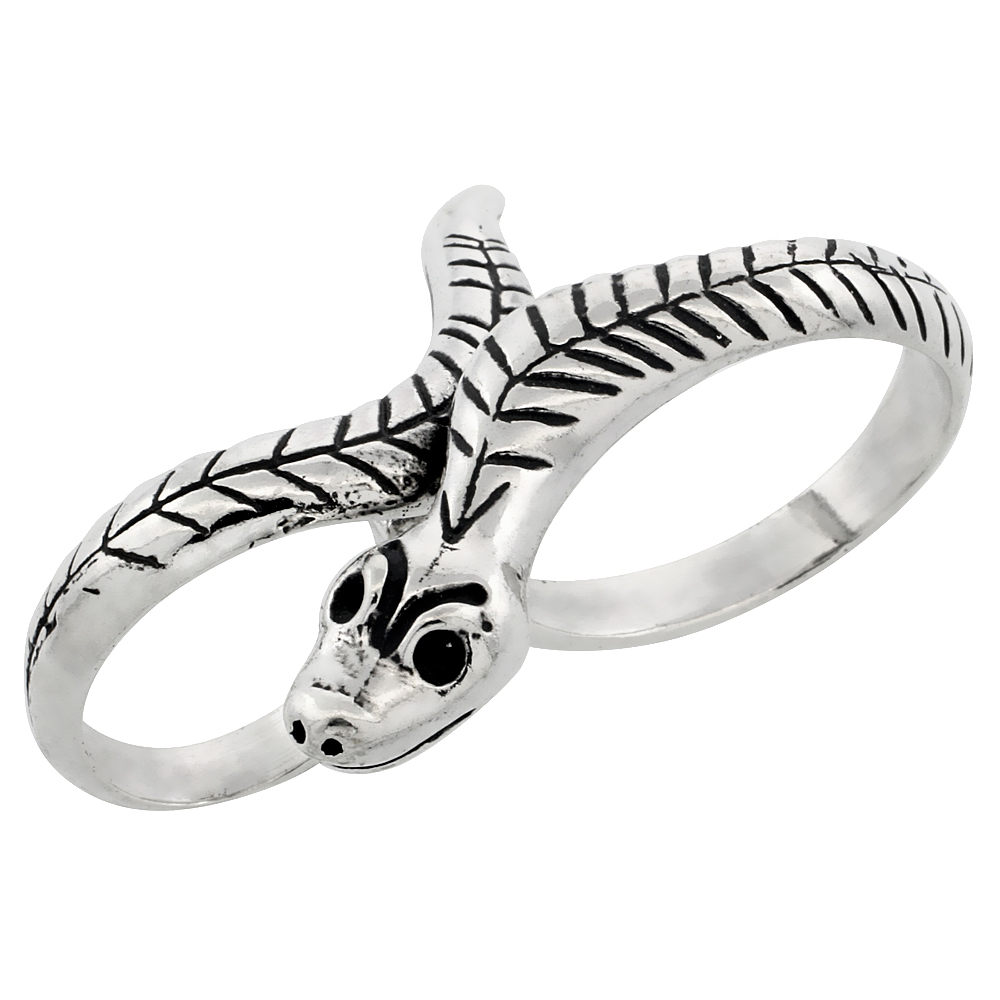Sterling Silver Two Finger Snake Ring, 1/4 inch wide