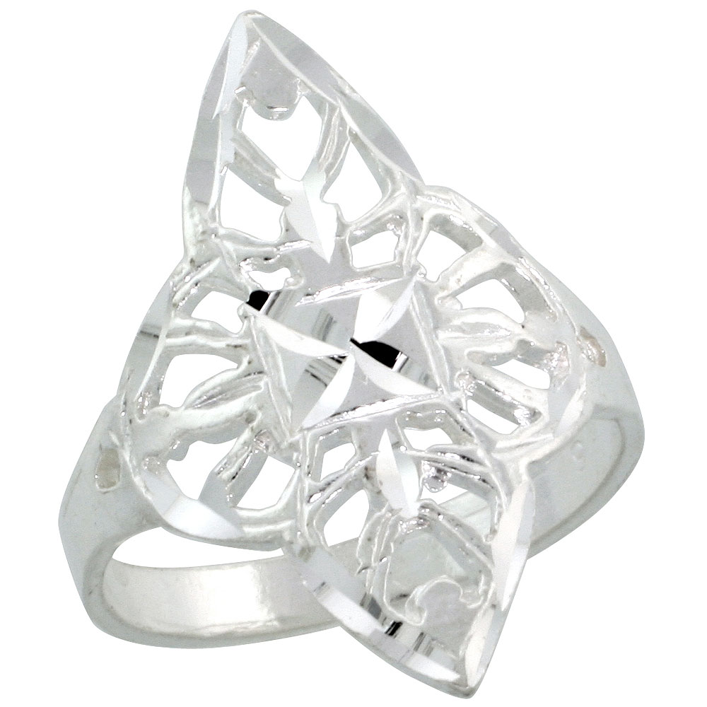 Sterling Silver Filigree Diamond-shaped Floral Ring, 1 inch