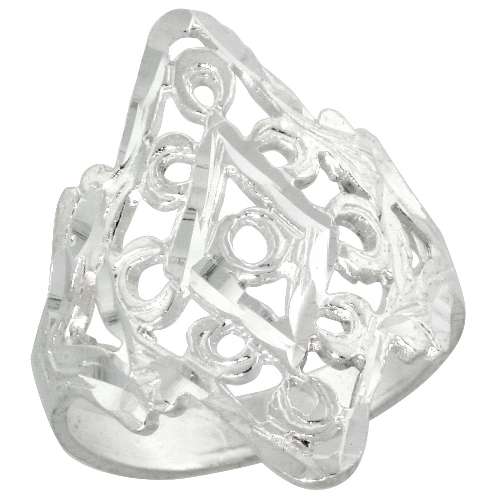 Sterling Silver Filigree Diamond-shaped Loop Ring, 7/8 inch