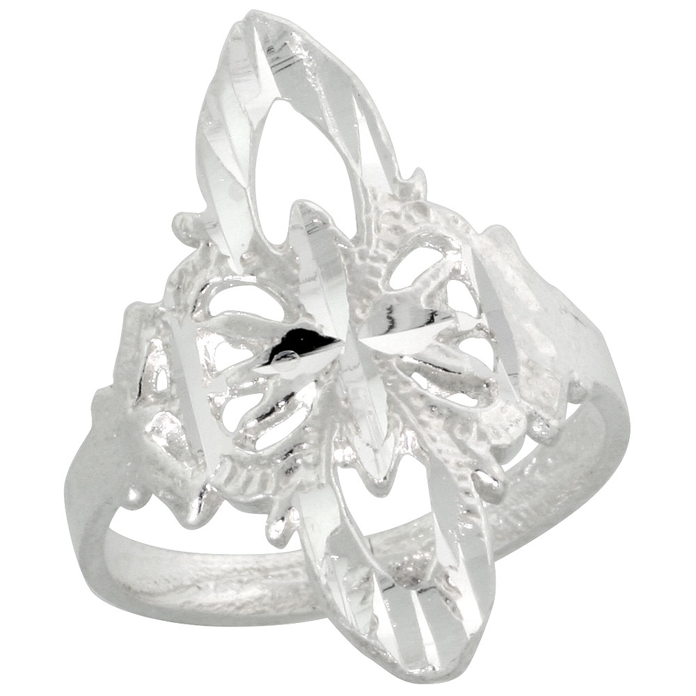 Sterling Silver Filigree Clover-shaped Floral Ring, 1 inch