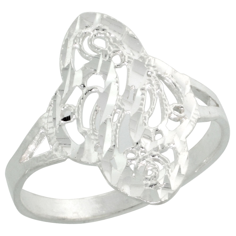 Sterling Silver Filigree Clover-shaped Swirl Ring, 3/4 inch