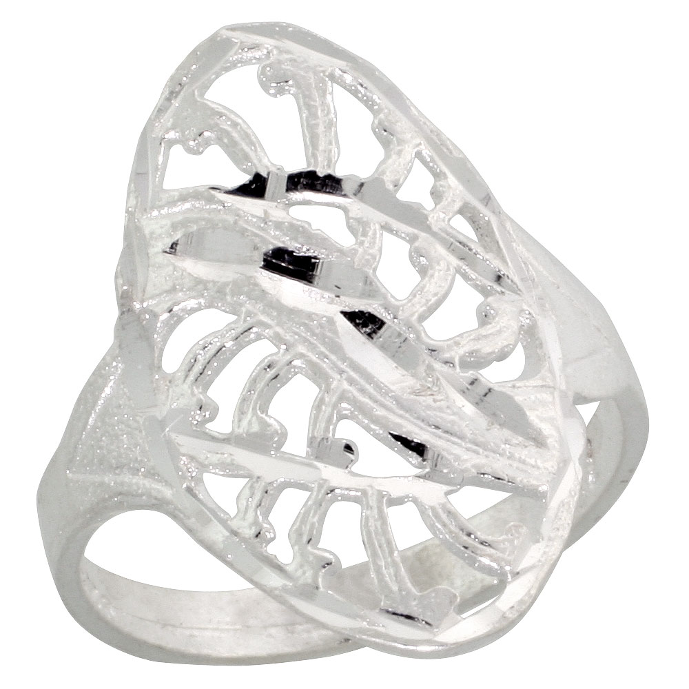 Sterling Silver Filigree Oval-shaped Swirl Ring, 7/8 inch
