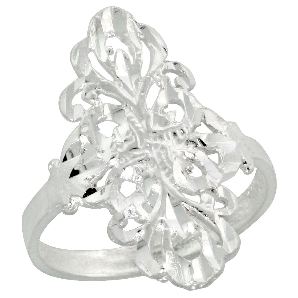 Sterling Silver Filigree Floral Ring, 7/8 inch