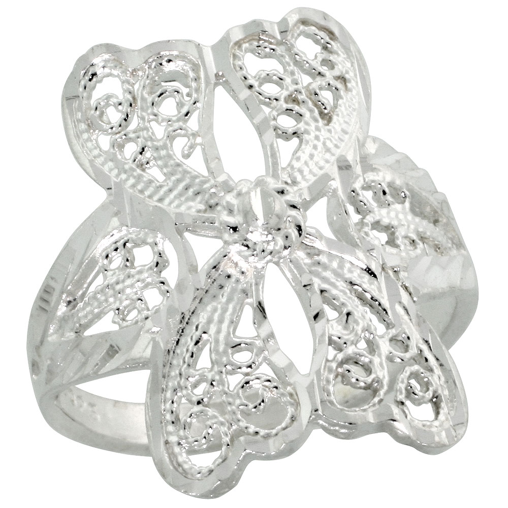Sterling Silver Filigree Butterfly Ring, 1 inch