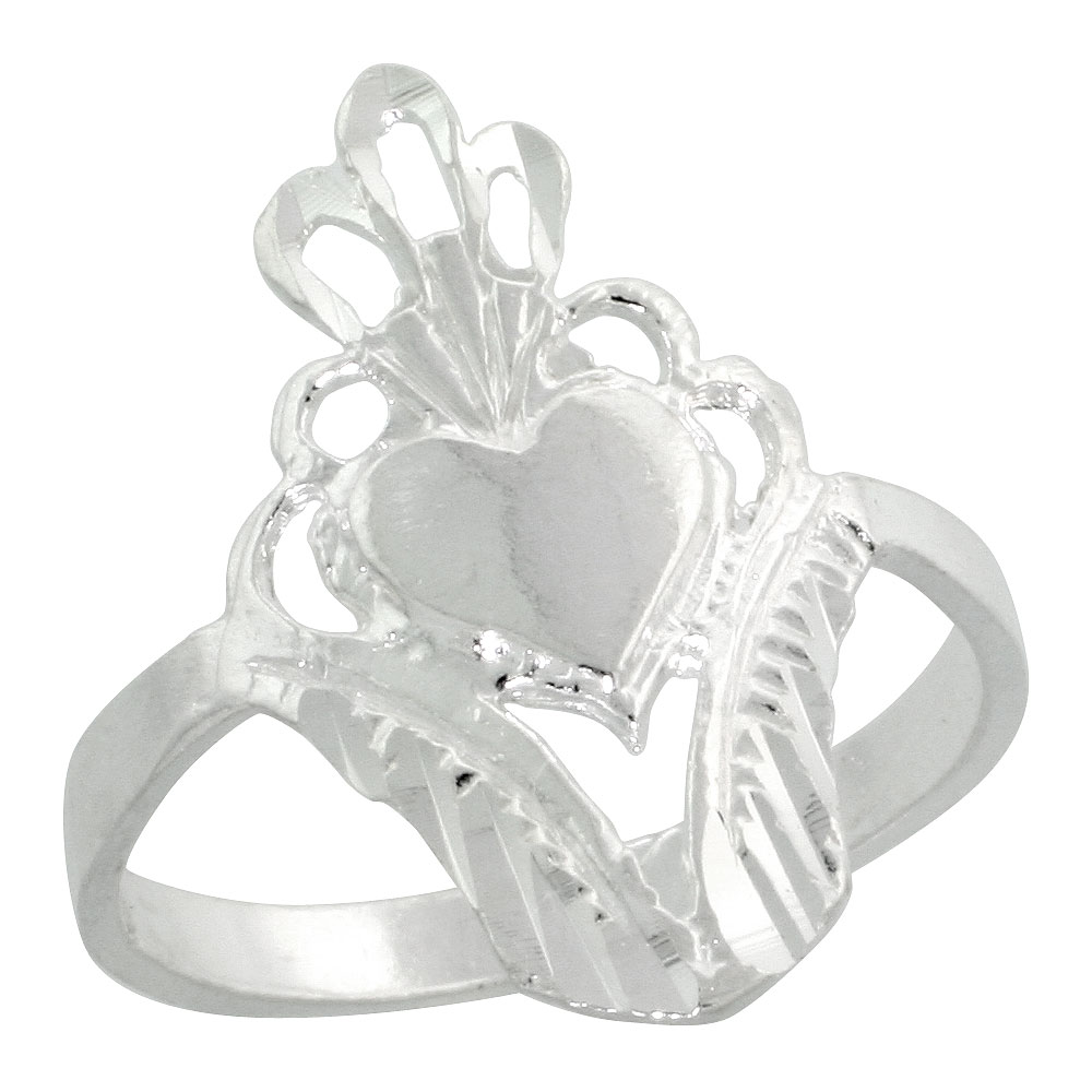 Sterling Silver Filigree Heart Ring, 3/4 inch