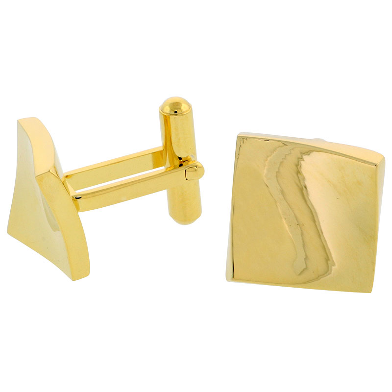 Stainless Steel Square Gold Plated Cufflinks with Flared Corners, 5/8 inch (15 mm)