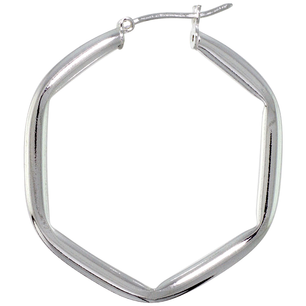 Sterling Silver Italian Hoop Earrings 3mm thin Hexagon-shaped