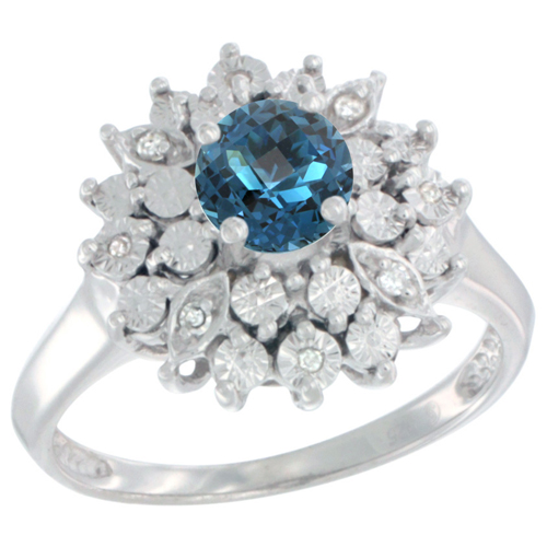 Sterling Silver Natural London Blue Topaz Ring Oval 6x4, Diamond Accent, sizes 5 - 10