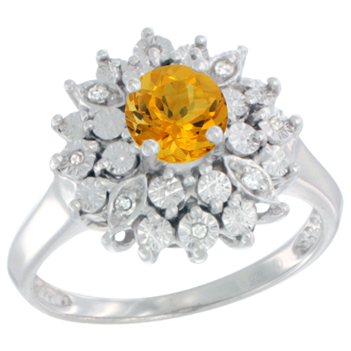Sterling Silver Natural Citrine Ring Oval 6x4, Diamond Accent, sizes 5 - 10