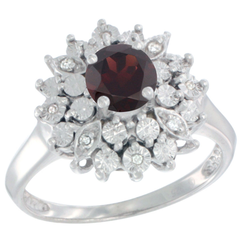 Sterling Silver Natural Garnet Ring Oval 6x4, Diamond Accent, sizes 5 - 10