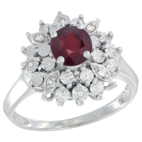 Sterling Silver Natural Enhanced Ruby Ring Oval 6x4, Diamond Accent, sizes 5 - 10