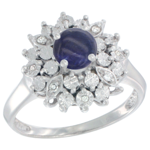 Sterling Silver Natural Lapis Ring Oval 6x4, Diamond Accent, sizes 5 - 10