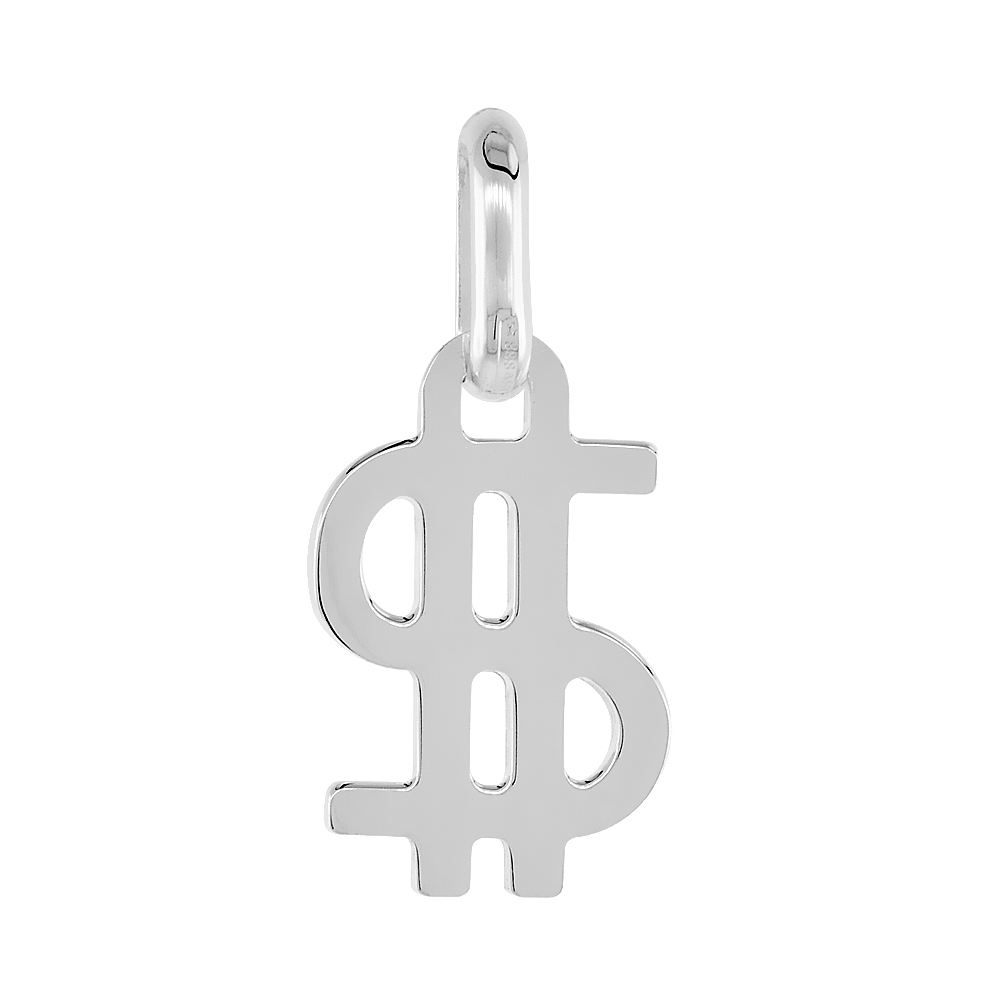 Sterling Silver Dollar Sign Pendant 3/4 inch high with No Chain Included