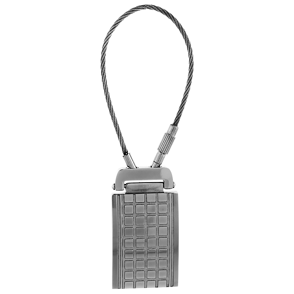 Stainless Steel Cable Keychain Checkerboard Pattern Engravable, 3 1/4 inch