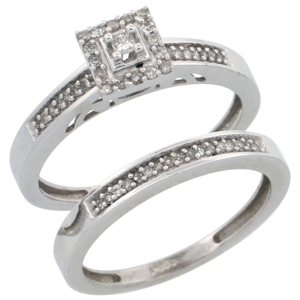 14k White Gold 2-Piece Diamond Engagement Ring Set, w/ 0.27 Carat Brilliant Cut Diamonds, 3/32 in. (2.5mm) wide