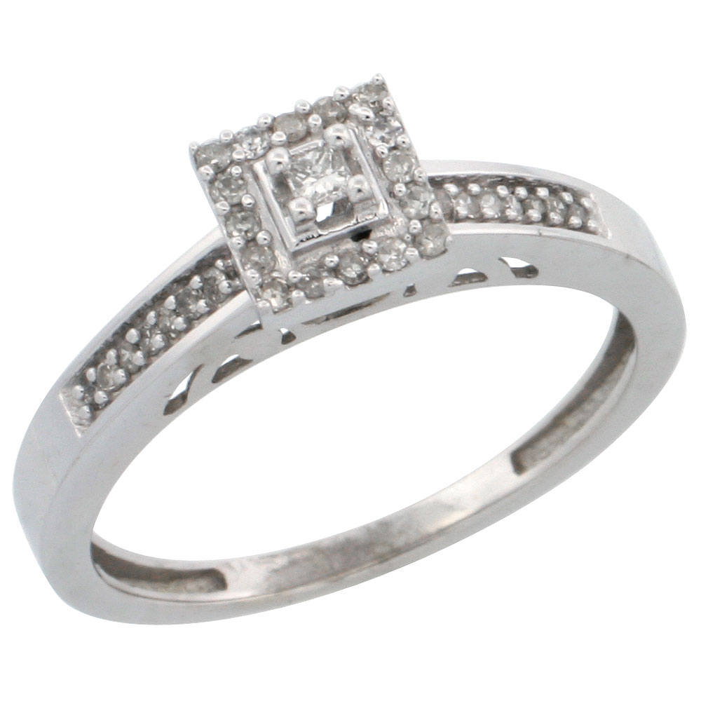 14k White Gold Diamond Engagement Ring, w/ 0.19 Carat Brilliant Cut Diamonds, 3/32 in. (2.5mm) wide