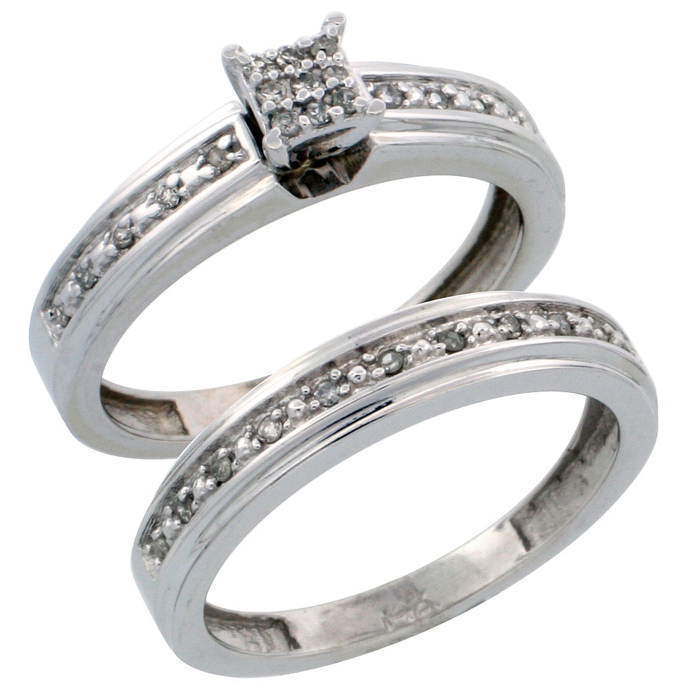 14k White Gold 2-Piece Diamond Engagement Ring Set, w/ 0.21 Carat Brilliant Cut Diamonds, 5/32 in. (4mm) wide