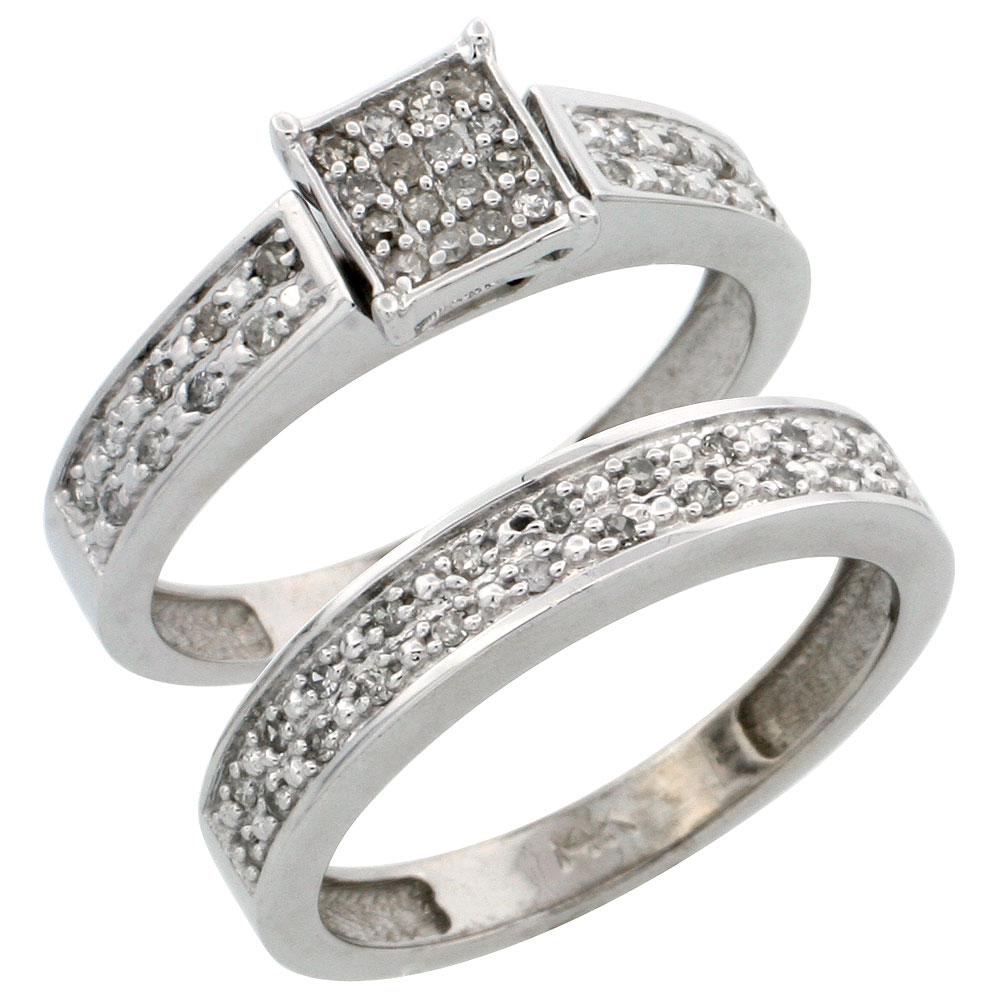 14k White Gold 2-Piece Diamond Engagement Ring Set, w/ 0.24 Carat Brilliant Cut Diamonds, 5/32 in. (4mm) wide