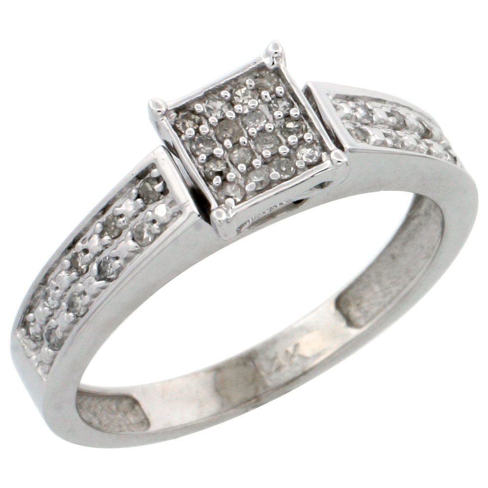 14k White Gold Diamond Engagement Ring, w/ 0.14 Carat Brilliant Cut Diamonds, 5/32 in. (4mm) wide