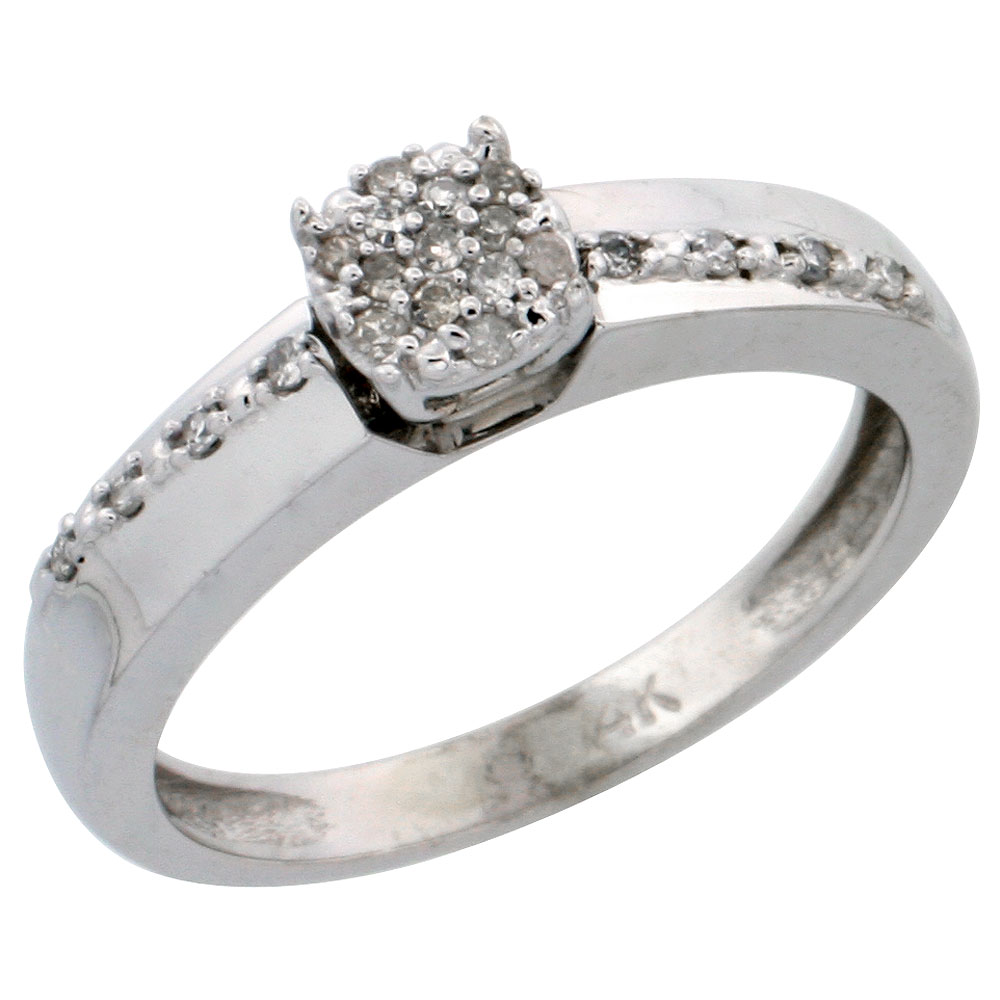 14k White Gold Diamond Engagement Ring, w/ 0.14 Carat Brilliant Cut Diamonds, 1/8 in. (3.5mm) wide