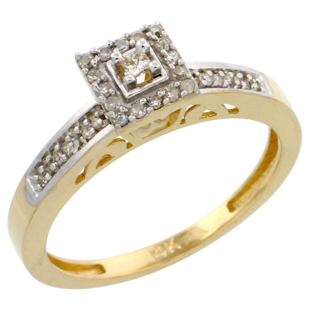 14k Gold Diamond Engagement Ring, w/ 0.19 Carat Brilliant Cut Diamonds, 3/32 in. (2.5mm) wide
