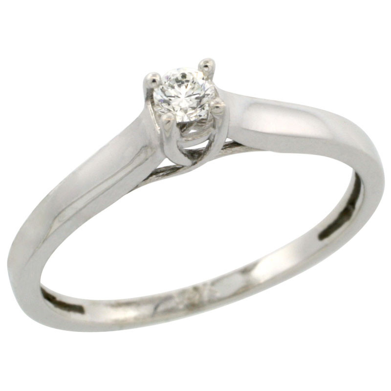 14k White Gold (3.2mm Stone) Solitaire Engagement Diamond Ring w/ 0.14 Carat Brilliant Cut Diamond (Color:G-H; Clarity:SI1-VS1), 3/32 in. (2mm) wide