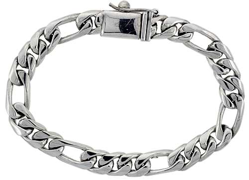 Gent's Sterling Silver Figaro Link Bracelet Handmade 3/8 inch wide, sizes 8, 8.5 & 9 inch