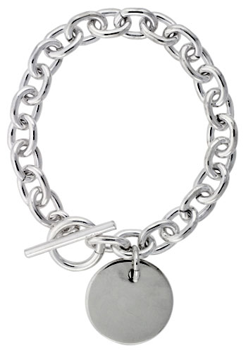 Sterling Silver Heavy Oval Rolo Link w/ Round Disc Necklaces and Bracelets, sizes 7, 8 & 18 inch