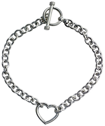 Sterling Silver Rolo Link w/ Open Heart Center Bracelets and Necklaces, sizes 7, 8 & 18 inch