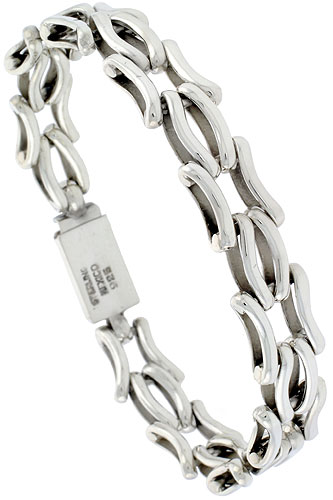 Sterling Silver Curvy Bar Link Bracelet 1/2 inch wide, sizes 8, 8.5 & 9 inch
