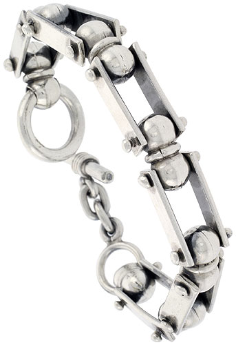 Sterling Silver Bullet Chain Link Bracelet Toggle Clasp Handmade 5/8 inch wide, sizes 8, 8.5 & 9 inch 