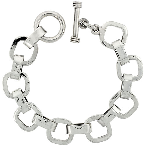 Sterling Silver Cushion Cut-out Link Bracelet Toggle Clasp Handmade 3/4 inch wide, sizes 8, 8.5 & 9 inch 