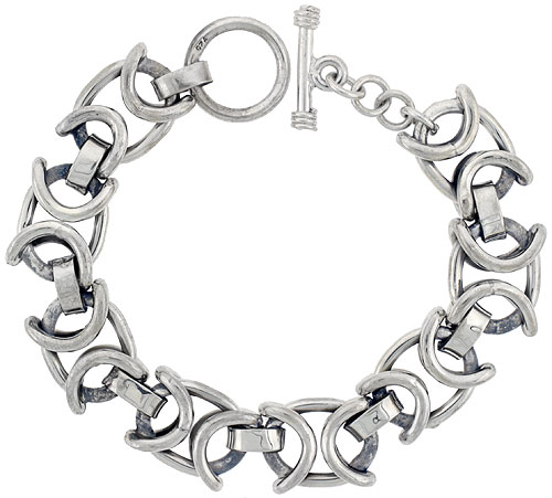 Sterling Silver Oval Link Bracelet Toggle Clasp Handmade 1/2 inch wide, sizes 8, 8.5 & 9 inch 