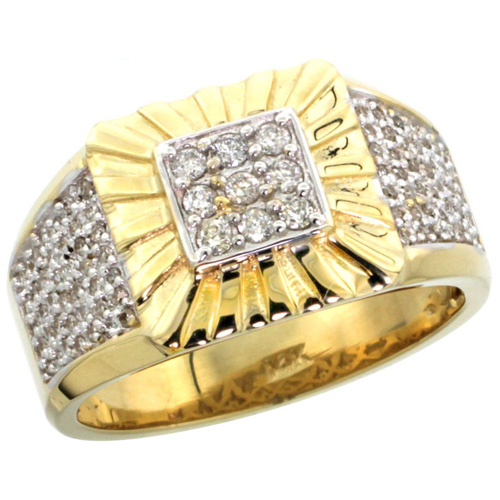 14k White Gold Heavy & Solid Men's Square Diamond Ring, w/ 0.42 Carat Brilliant Cut ( H-I Color; VS2-SI1 Clarity ) Diamonds, 1/2 in. (13mm) wide