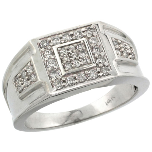14k White Gold Heavy & Solid Men's Diamond Ring, w/ 0.54 Carat Brilliant Cut ( H-I Color; VS2-SI1 Clarity ) Diamonds, 7/16 in. (11mm) wide