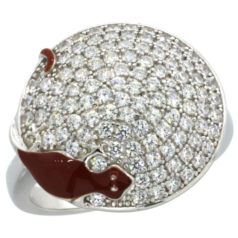 Sterling Silver Lizard on Round Ring w/ Brilliant Cut CZ Stones, 11/16 in. (17 mm) wide