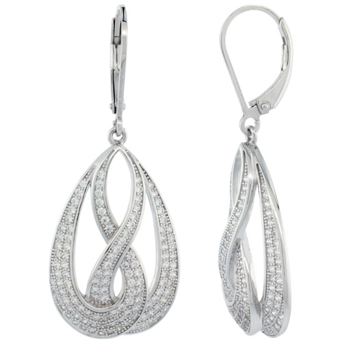 Sterling Silver Micro Pave Open Double Infinity lever back Earring w/ White Stones