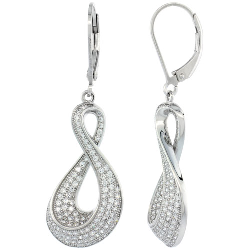 Sterling Silver Micro Pave Infinity lever back Earring w/ White Stones