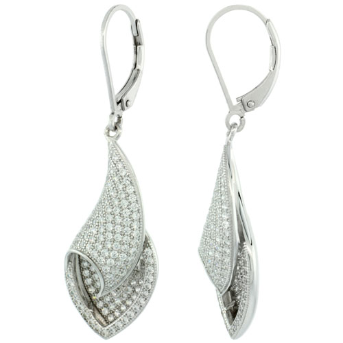 Sterling Silver Micro Pave Shell lever back Earring w/ White Stones