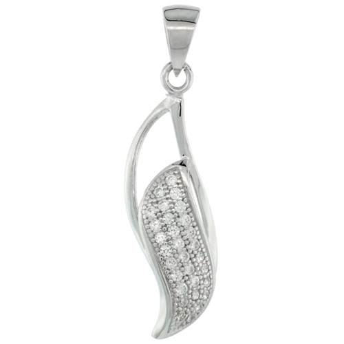 Sterling Silver Micro Pave Double Drop Leaf Pendant w/ White Stones