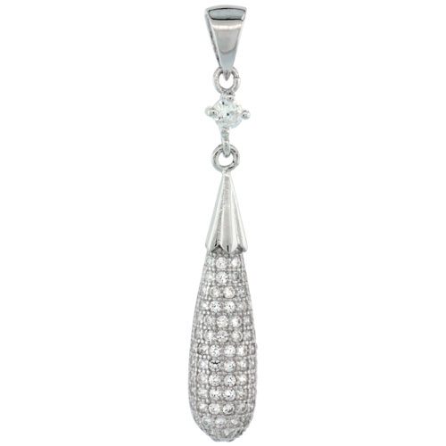 Sterling Silver Micro Pave Enhance Drop Pendant w/ One Solitaire Prong Set White Stones