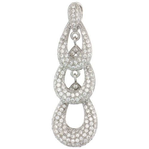 Sterling Silver Micro Pave Three Drop Open Pear Shape Dangling Pendant w/ White Stones
